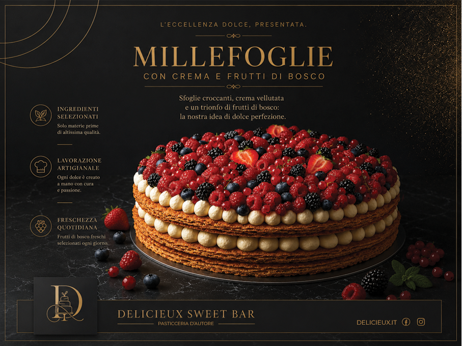Millefoglie con crema e frutti di bosco